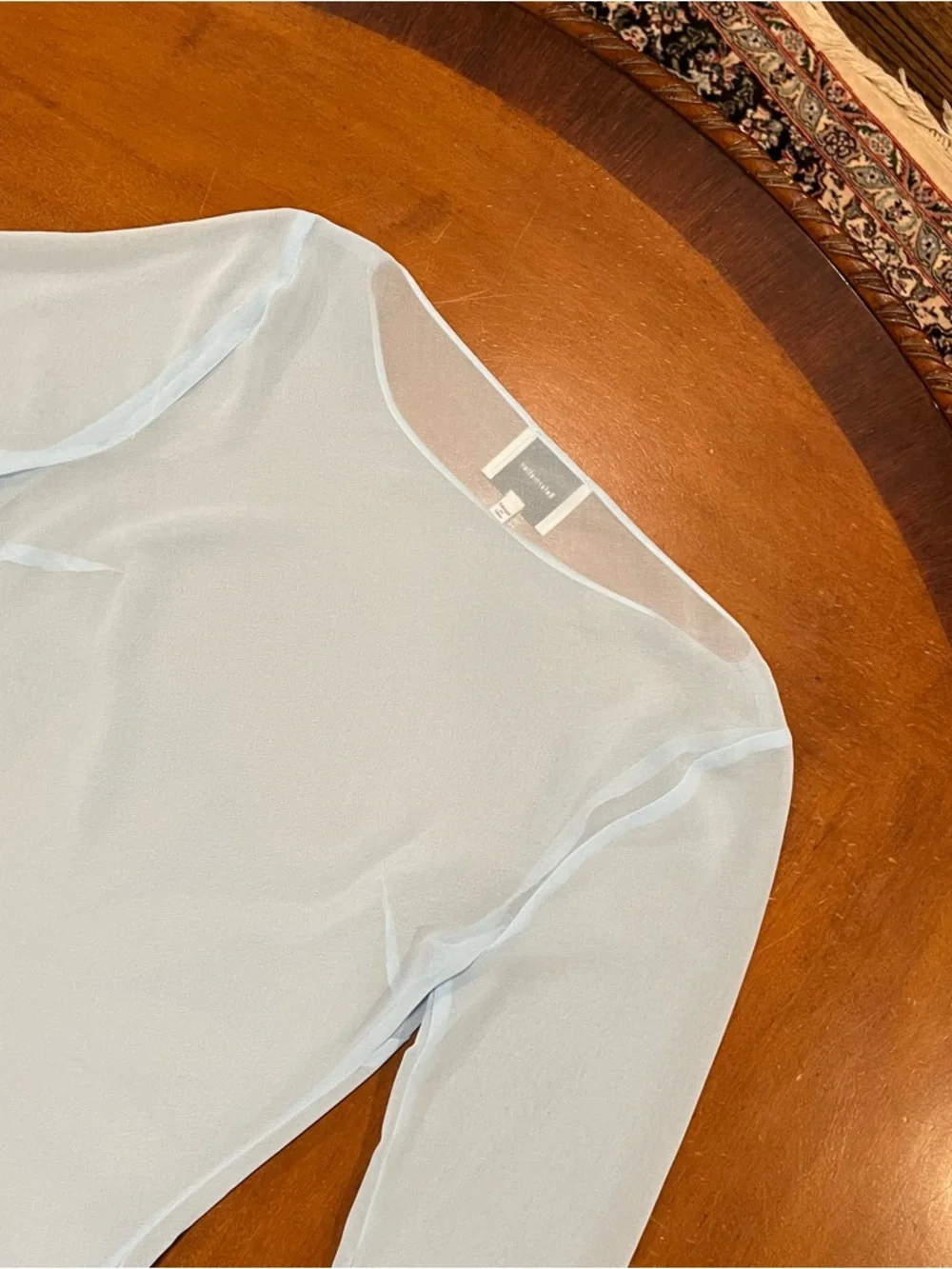 Reformation Avalina Sheer‎ Long-Sleeve Mini Dress Light Blue 4 MISSING SLIP